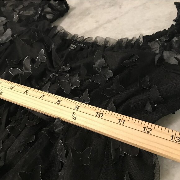 THRTY THIRTY Dress Womens Medium Black Mesh Butterfly Applique Puff Sleeve Mini - Picture 10 of 11